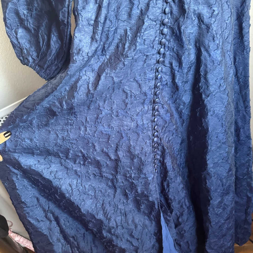 NWT Abbey Glass Brooke Organza V-Neck Button Front A-Line Maxi Dress Navy Sz XS - Picture 11 of 12